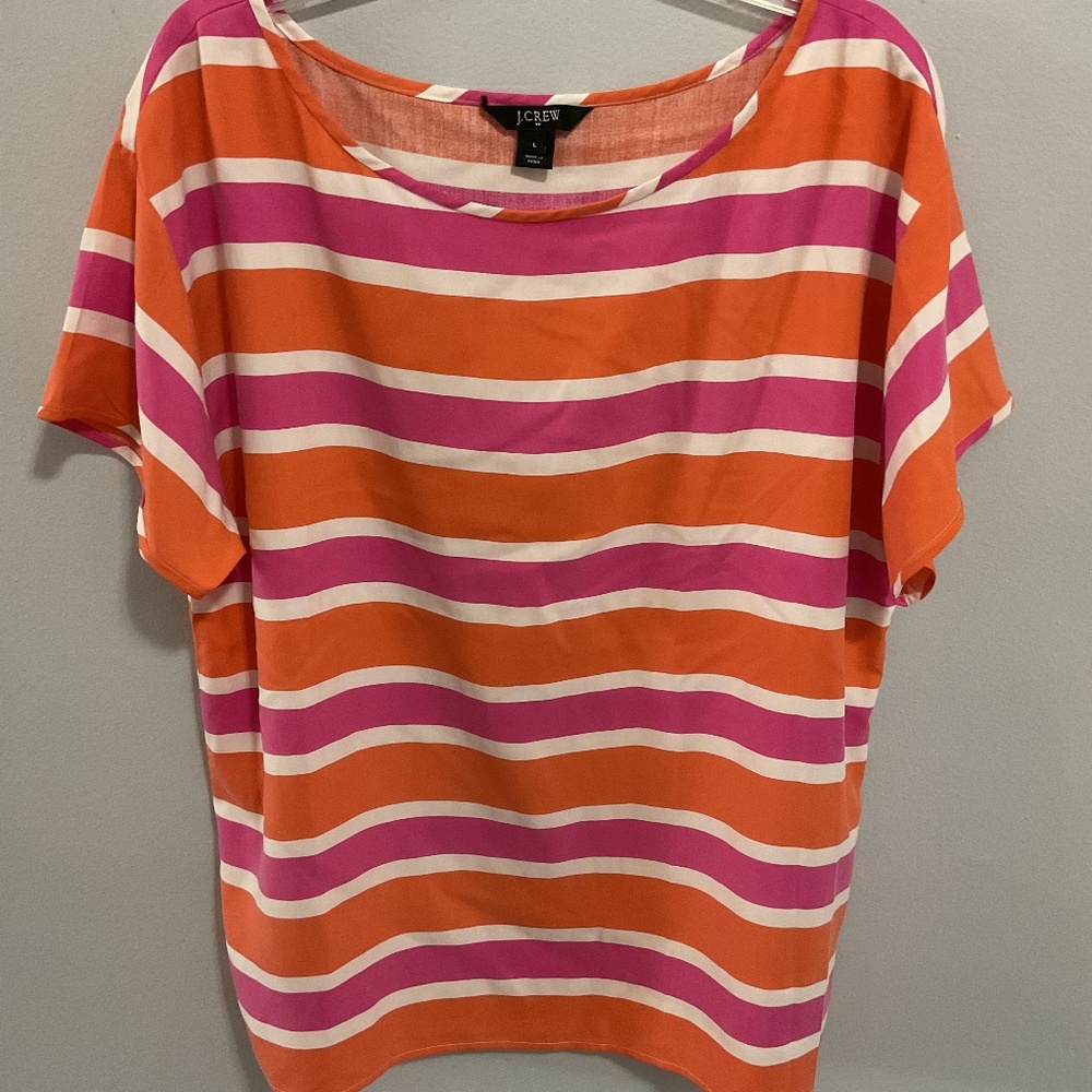 J. Crew 100% Silk Boxy Boatneck Short Sleeve Blouse, Size Large